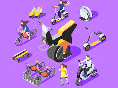 Personal transport isometric composition