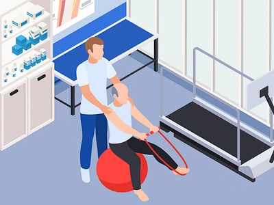 Physiotherapy rehabilitation clinic isometric clinic illustration isometric physiotherapy rehabilitation vector