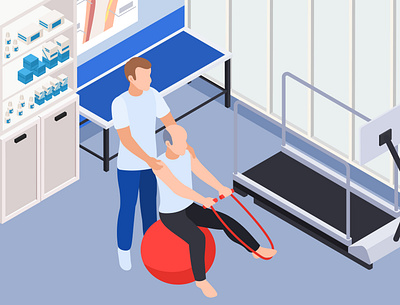 Physiotherapy rehabilitation clinic isometric clinic illustration isometric physiotherapy rehabilitation vector