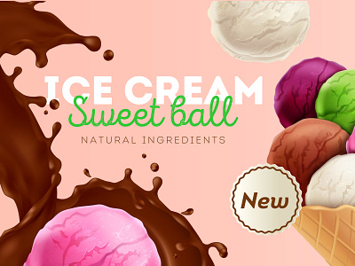 Ice cream sweet balls dessert ice cream illustration realistic vector