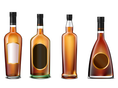Set of brandy cognac whiskey bottles bottles brandy cognac illustration realistic vector whiskey