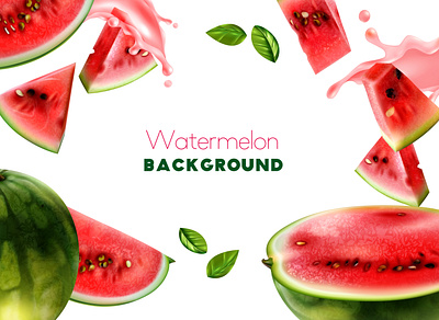 Watermelon pieces frame appetizing illustration pieces realistic vector watermelon