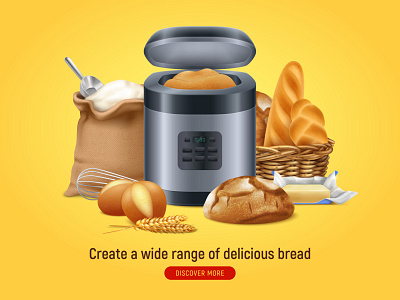 Delicious bread machine background baked food bread machine illustration kitchen realistic vector
