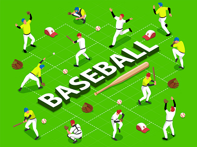 Sport baseball flowchart baseball equipment illustration isometric players vector