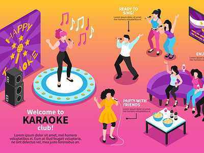 Karaoke infographics headphones illustration isometric karaoke microphones singing vector