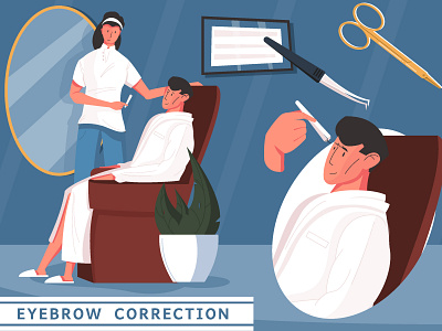 Eyebrows man correction cosmetic eyebrows flat illustration procedures vector