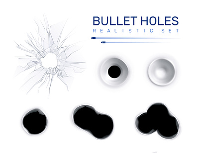 Bullet holes set gun holes illustration realistic shot vector