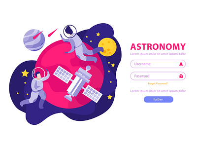 Astronomy space login page astronomy authentication flat illustration space vector web site