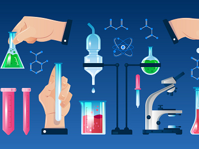 Laboratory equipment set equipment flask flat illustration laboratory tube vector