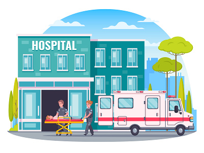 Paramedic emergency ambulance ambulance cartoon illustration medical paramedic vector