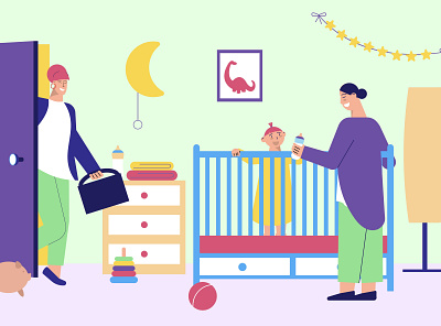 Babysitter for working parents baby babysitter flat illustration parents vector