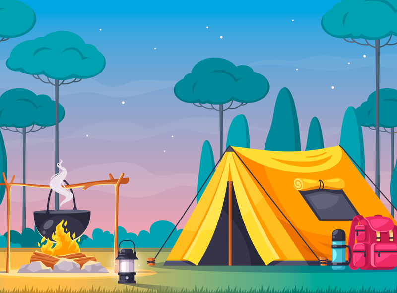 Camping compositionCamping. site with tent fire and equipment cartoon compo...