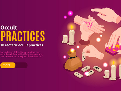 Psychic fortune occult banner fortune hands illustration isometric occult psychic vector