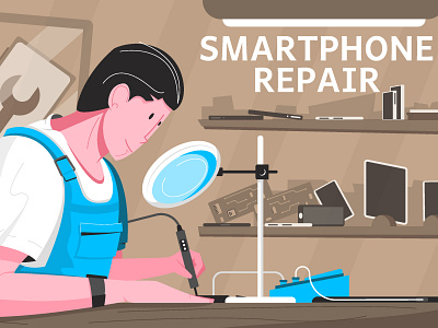 Smartphone repair composition flat illustration master smartphone vector workshop