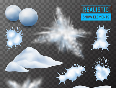 Snow transparent set illustration realistic snow snowballs snowdrift vector