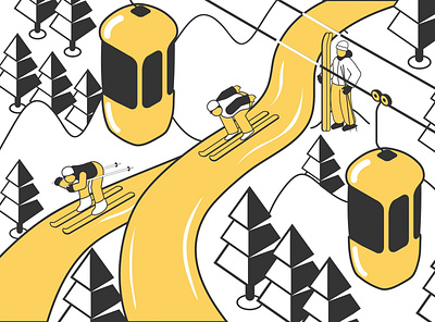 Competition skiing illustration competition hill piste illustration isometric participants skiing vector