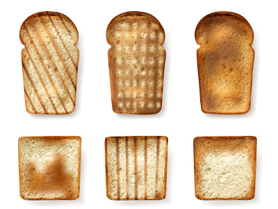Slices bread icons set bread illustration realistic roasting slices toast vector