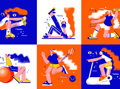 Fitness concept compositions exercises fitness flat illustration training vector yoga