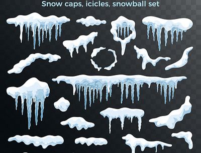 Snow ice caps icicles snowballs set ice caps icicles illustration realistic snow snowballs vector