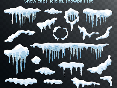 Snow ice caps icicles snowballs set