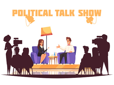 Political talk show program audience flat illustration journalist political questions talk show vector