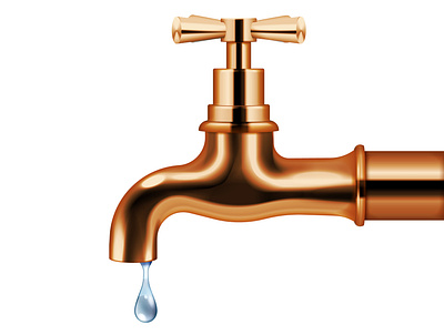 Copper water faucet dripping faucet illustration realistic vector water сopper