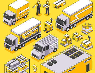 Logistics delivery set cargo delivery illustration isometric logistics transportation vector warehouse