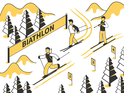 Biathlon competition biathlon biathlonists competition illustration isometric skiing vector winter