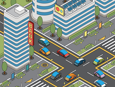 Modern city composition buildings city illustration isometric modern roads vector