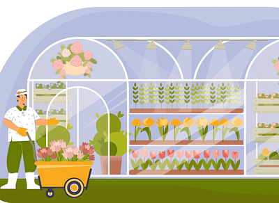 Flower farm composition farm flat greenhouse illustration nursery plant vector