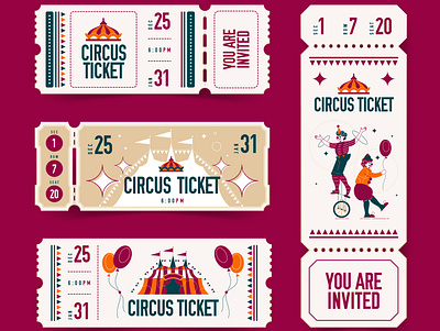 Empty ticket circus set circus coupons illustration performance realistic ticket vector