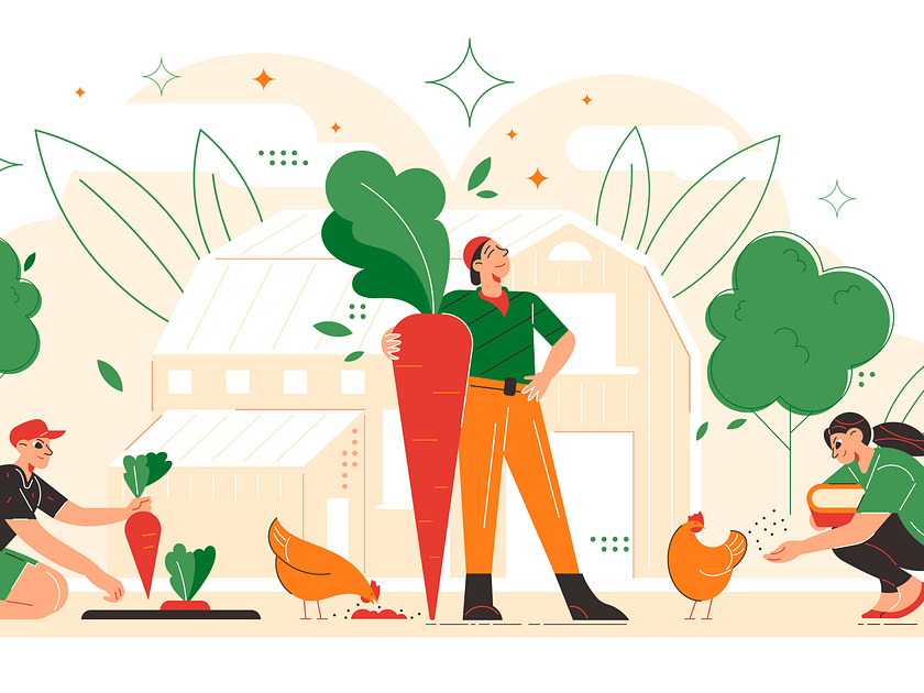 Farmer family composition by Macrovector on Dribbble