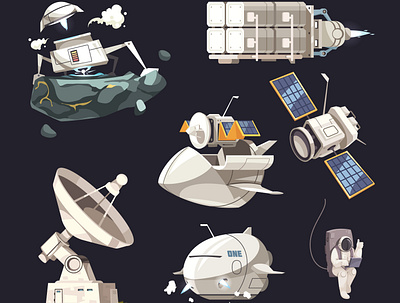 Space exploration equipment set astronaut cartoon cosmos equipment exploration illustration vector