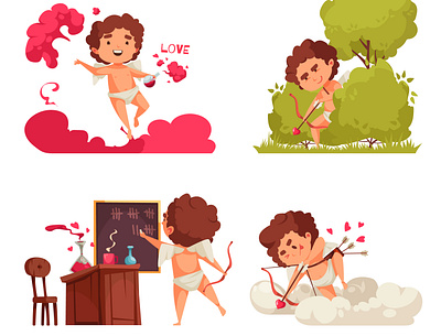 Amur valentine day compositions amur cartoon characters cupid illustration mythology romantic vector
