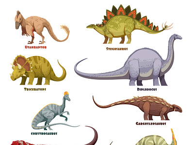 Different types of dinosaurs set