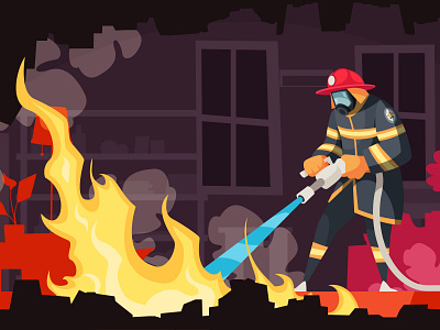 Firefighter illustration cartoon fire firefighter helmet illustration mask smoke vector