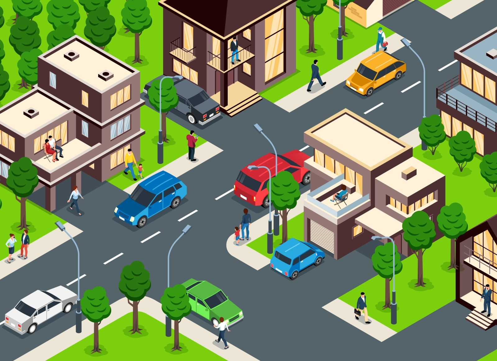 Modern suburban houses composition by Macrovector on Dribbble