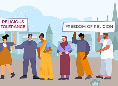 Discrimination religion composition confessions connection discrimination flat freedom illustration religion vector