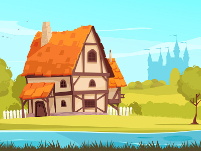 Architectural evolution image cottage suburban medieval evolution architecture cartoon vector illustration