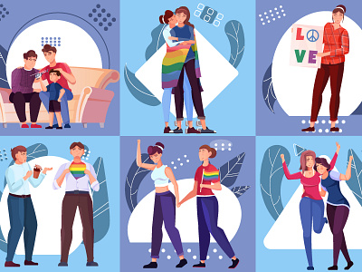 Lgbt compositions characters flat illustration lgbt people rainbow symbols vector