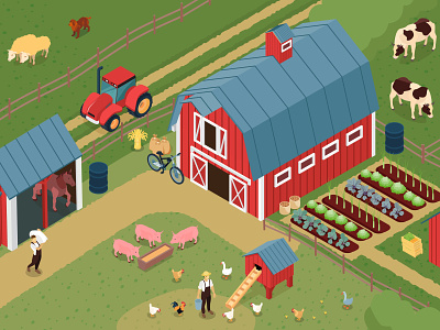 Farm illustration barnyard farm illustration isometric livestock vector