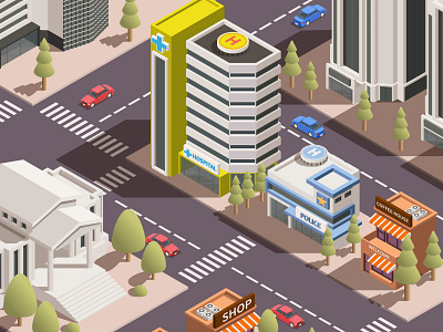 Modern city elements background administrative buildings city illustration isometric office residential vector