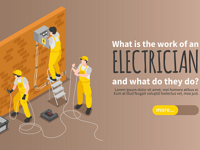 Electrician poster electric equipment illustration isometric maintenance service uniform vector