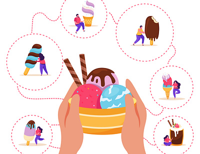 Ice cream background dessert flat human hands ice cream illustration sweet vector