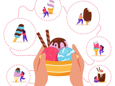 Ice cream background dessert flat human hands ice cream illustration sweet vector