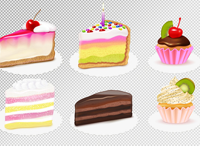 Cake pieces set cake dessert food illustration realistic sweet vector