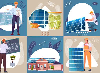 Alternative energy resources set economy energy flat illustration renewable resources solar vector