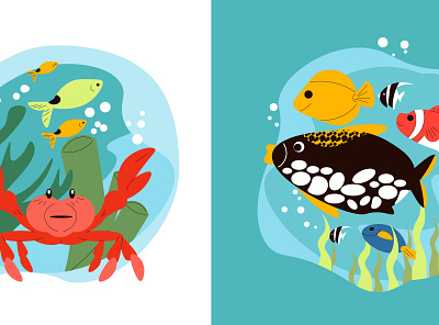 Aquarium creatures set aquarium creature fauna flat illustration underwater vector