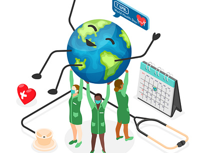 World health day concept doctor health illustration international isometric medicine treatment vector