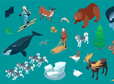 Alaska icons set alaska frost ice illustration isometric northern tourism vector
